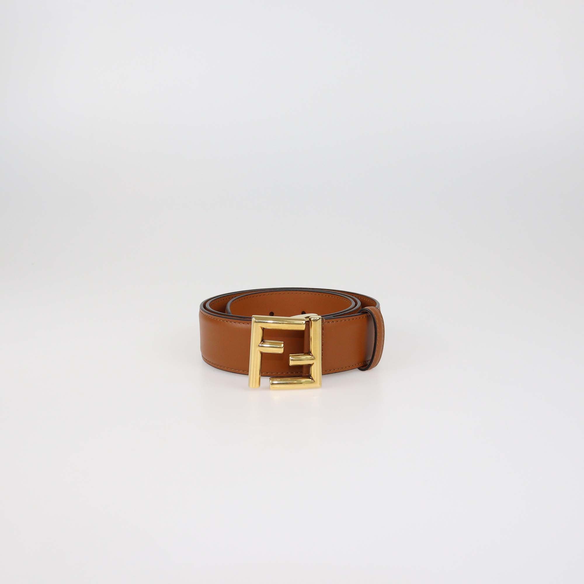 Fendi Brown Leather FF Buckle Belt