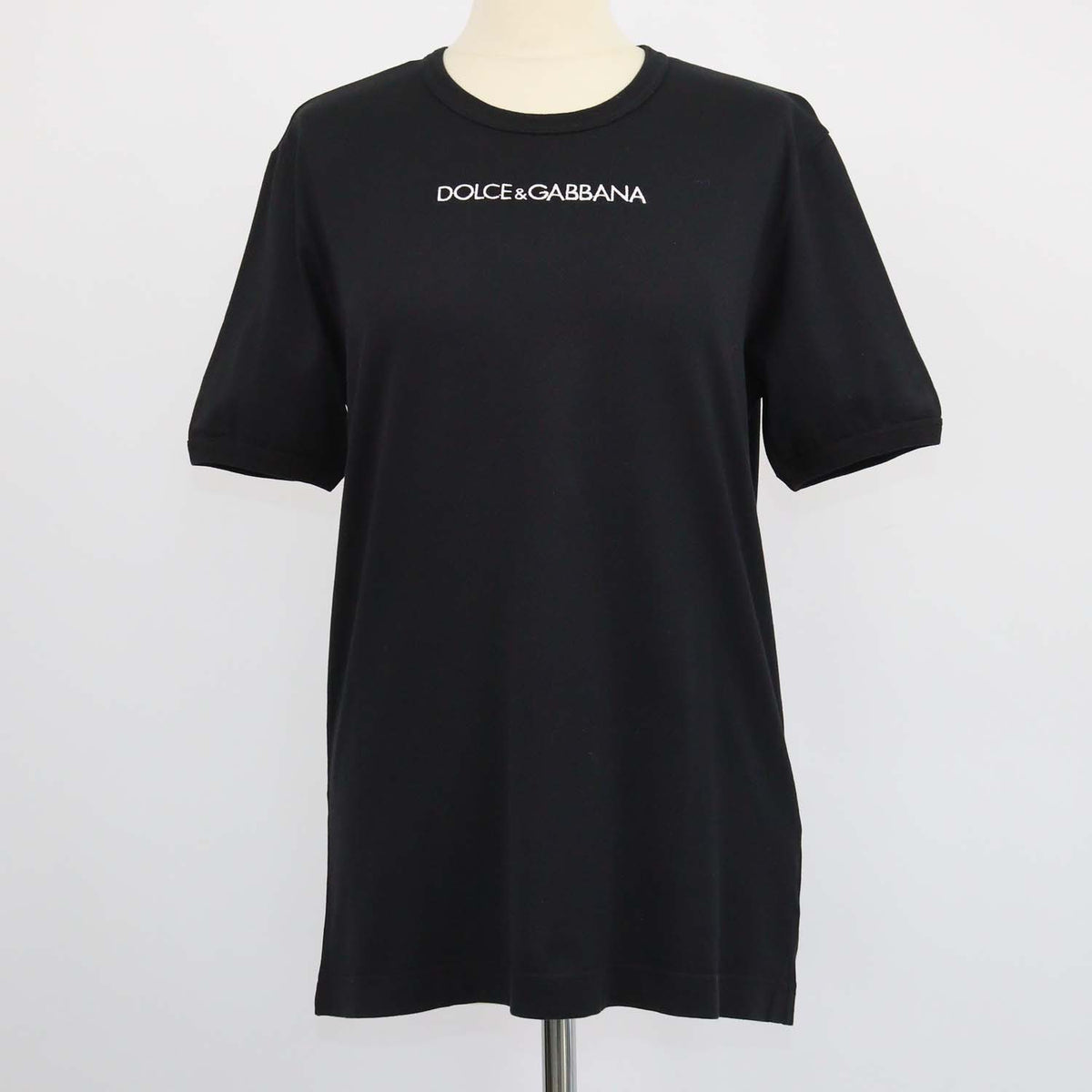 Dolce & Gabbana Black Cotton Logo Embroidered Crew Neck T-Shirt