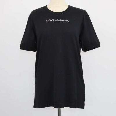 Dolce & Gabbana Black Cotton Logo Embroidered Crew Neck T-Shirt