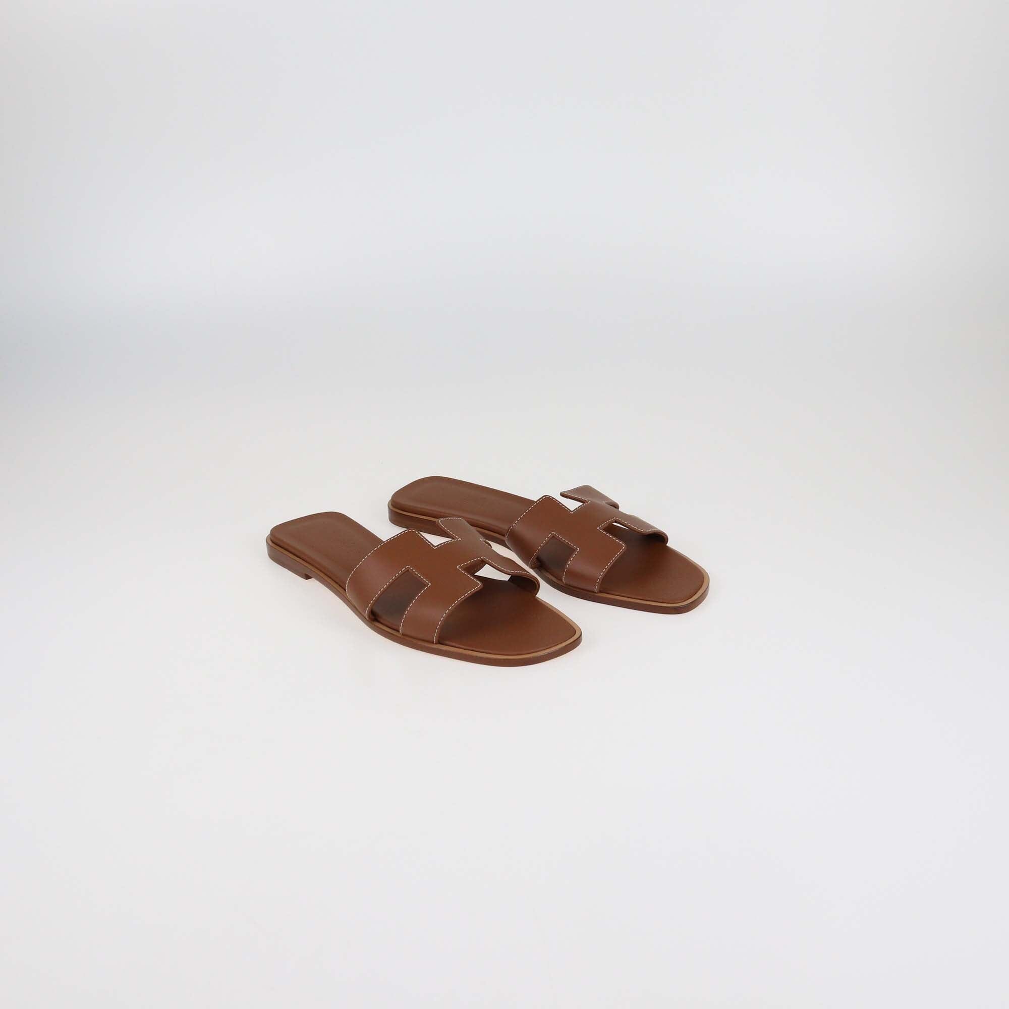 Hermes Gold Box Leather Oran Flat Sandals Womens Hermes 