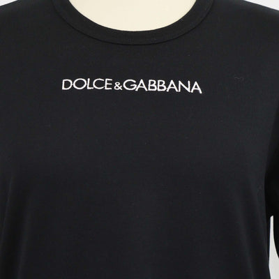Dolce & Gabbana Black Cotton Logo Embroidered Crew Neck T-Shirt