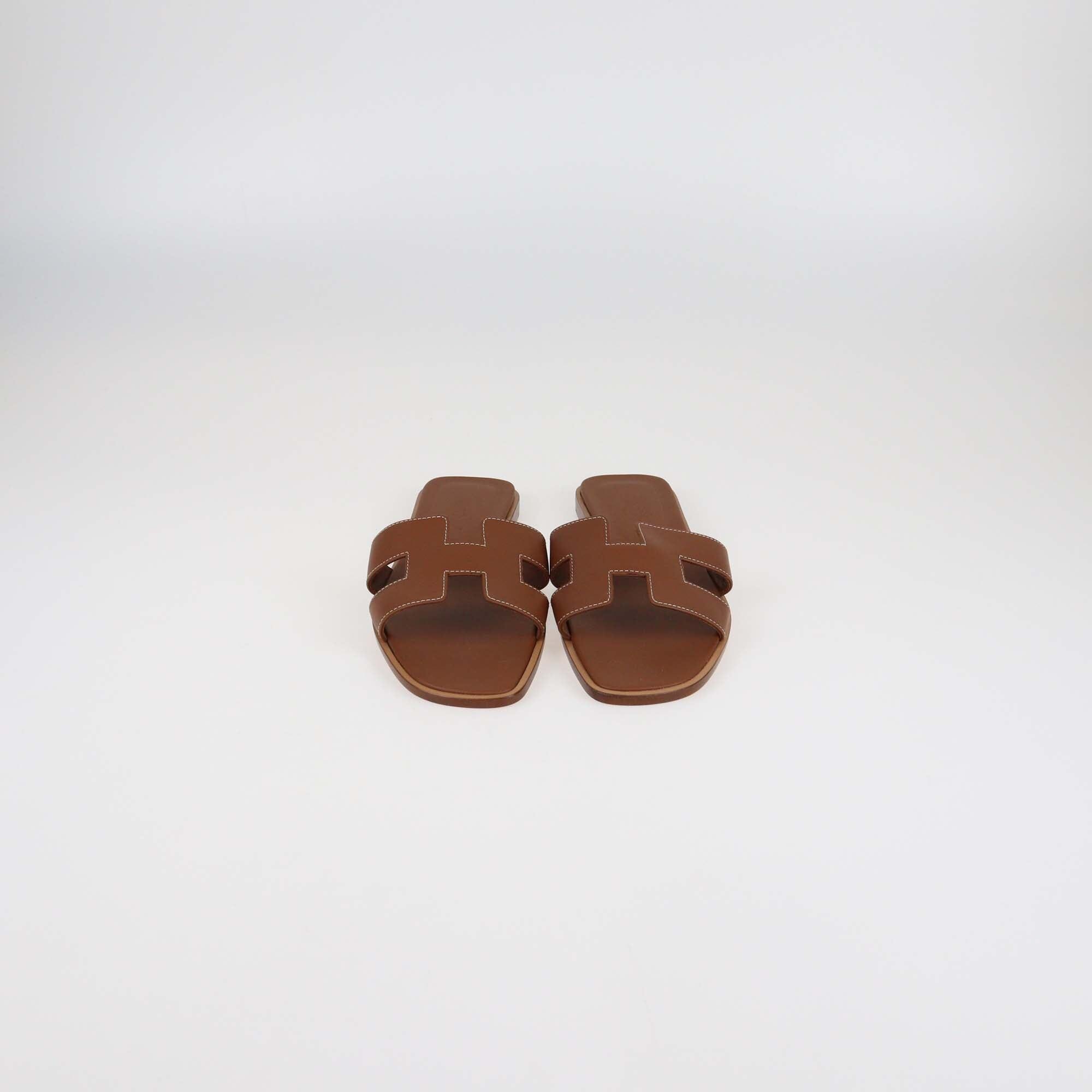 Hermes Gold Box Leather Oran Flat Sandals Womens Hermes 