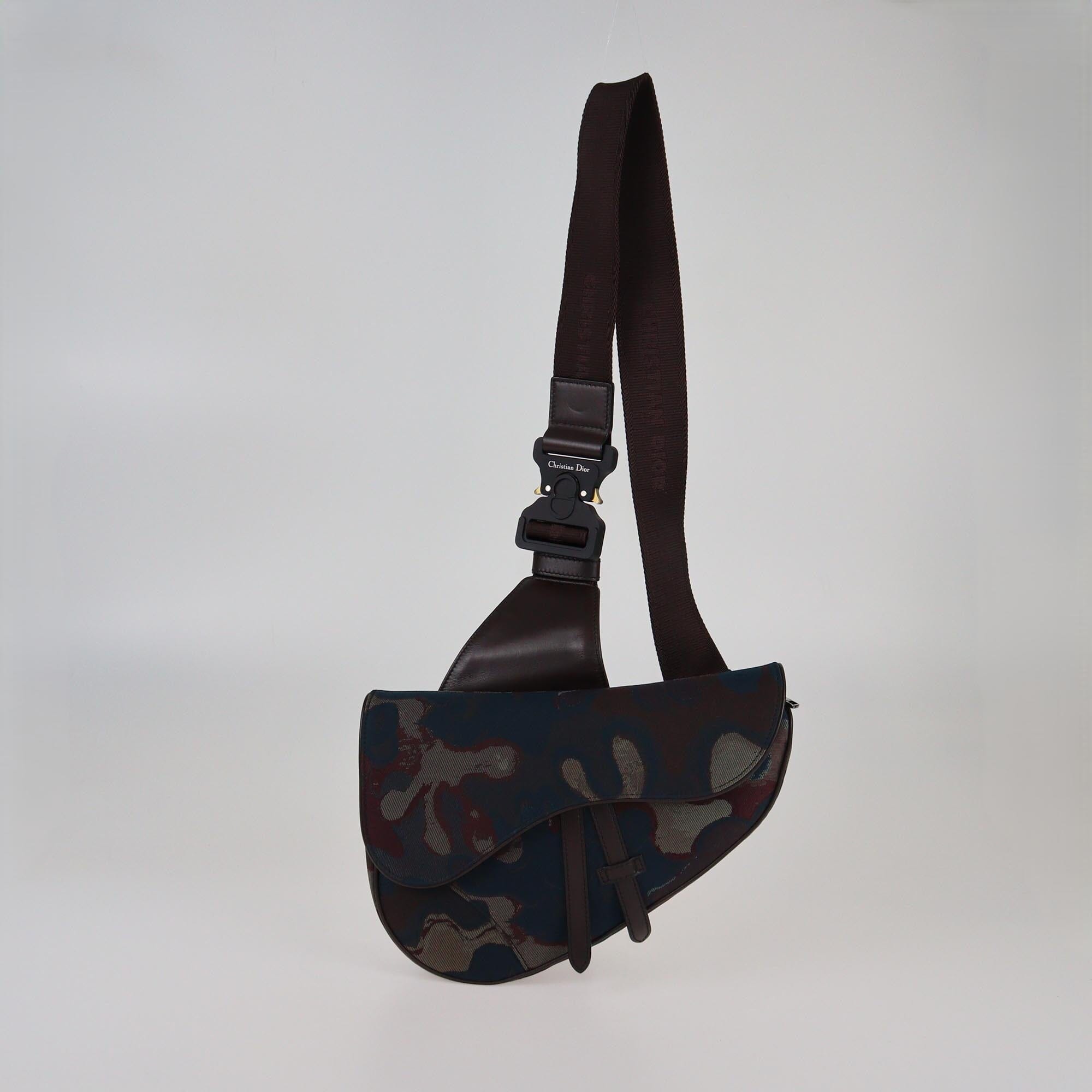 Christian Dior x Peter Doig Maroon/Multicolor Jacquard Camo Saddle Bag Mens Christian Dior x Peter Doig 