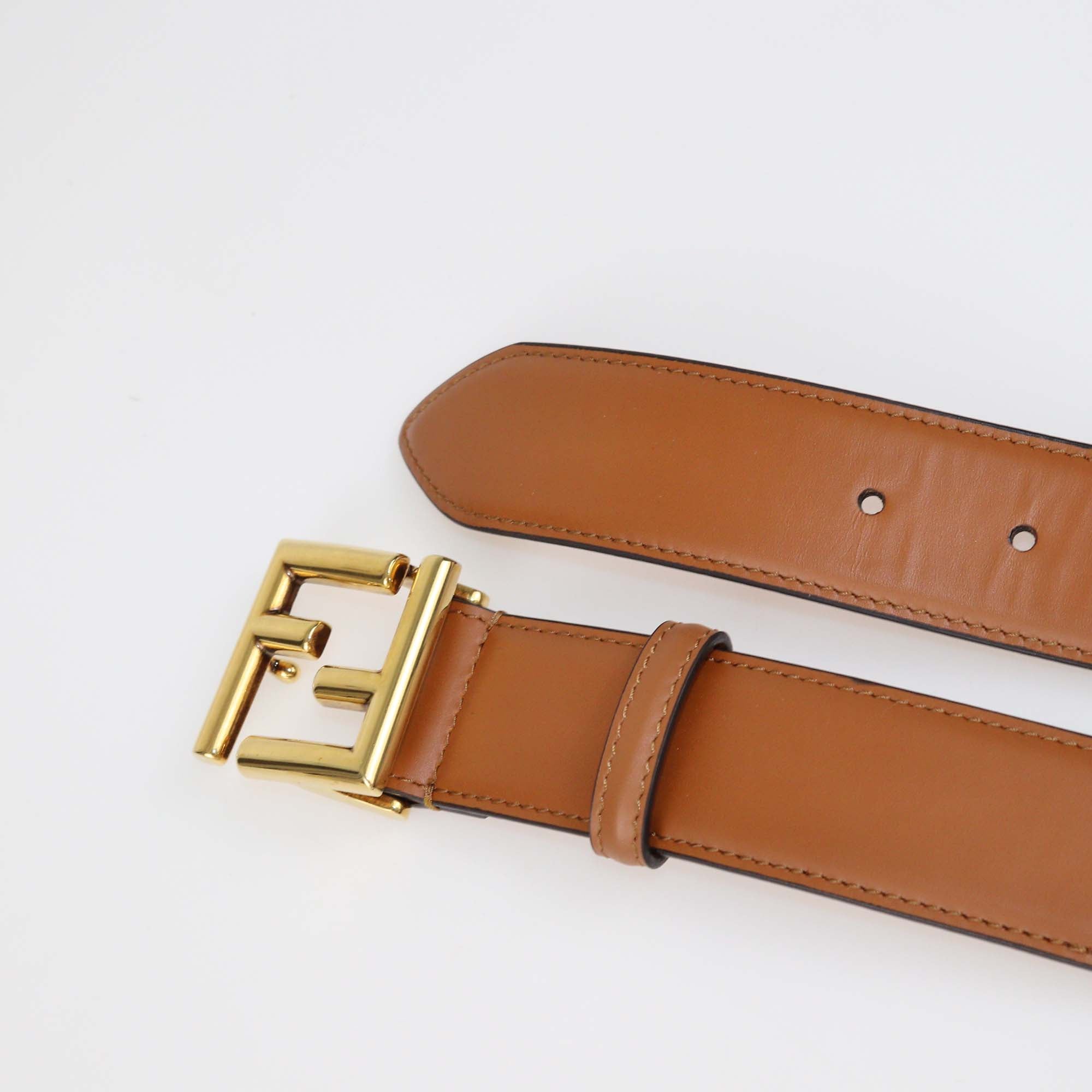Fendi Brown Leather FF Buckle Belt