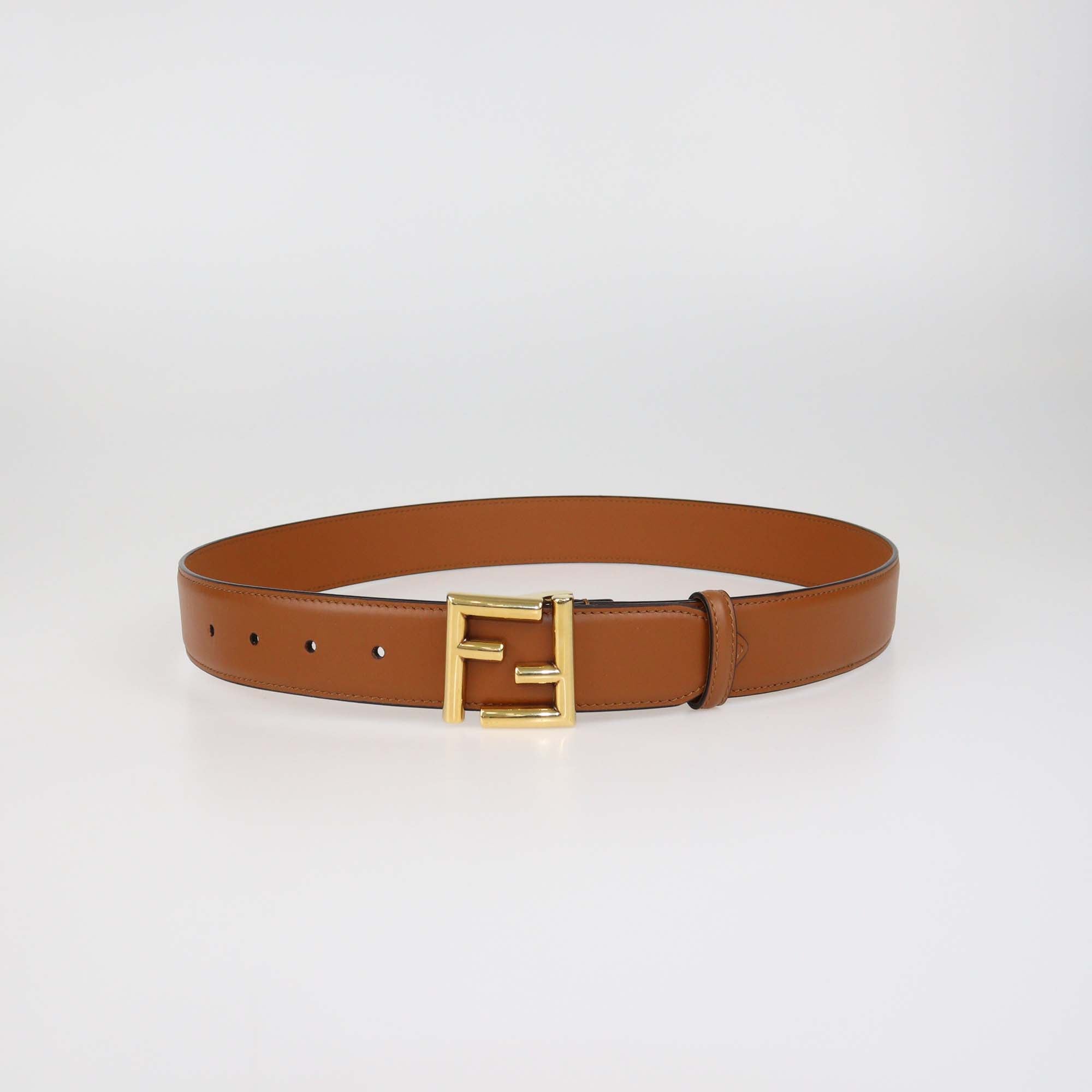 Fendi Brown Leather FF Buckle Belt