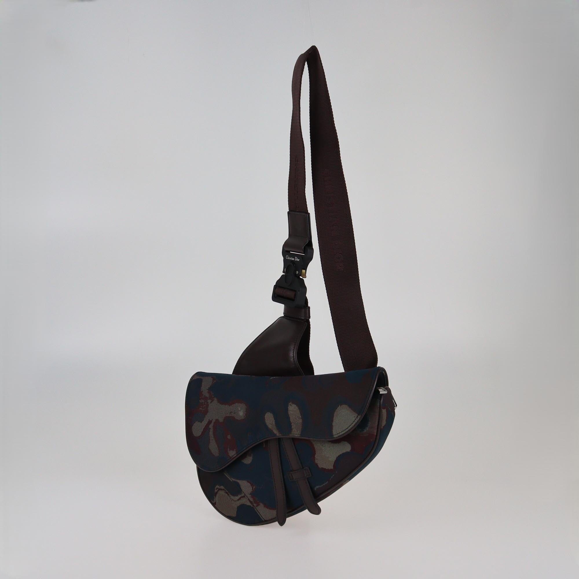 Christian Dior x Peter Doig Maroon/Multicolor Jacquard Camo Saddle Bag Mens Christian Dior x Peter Doig 