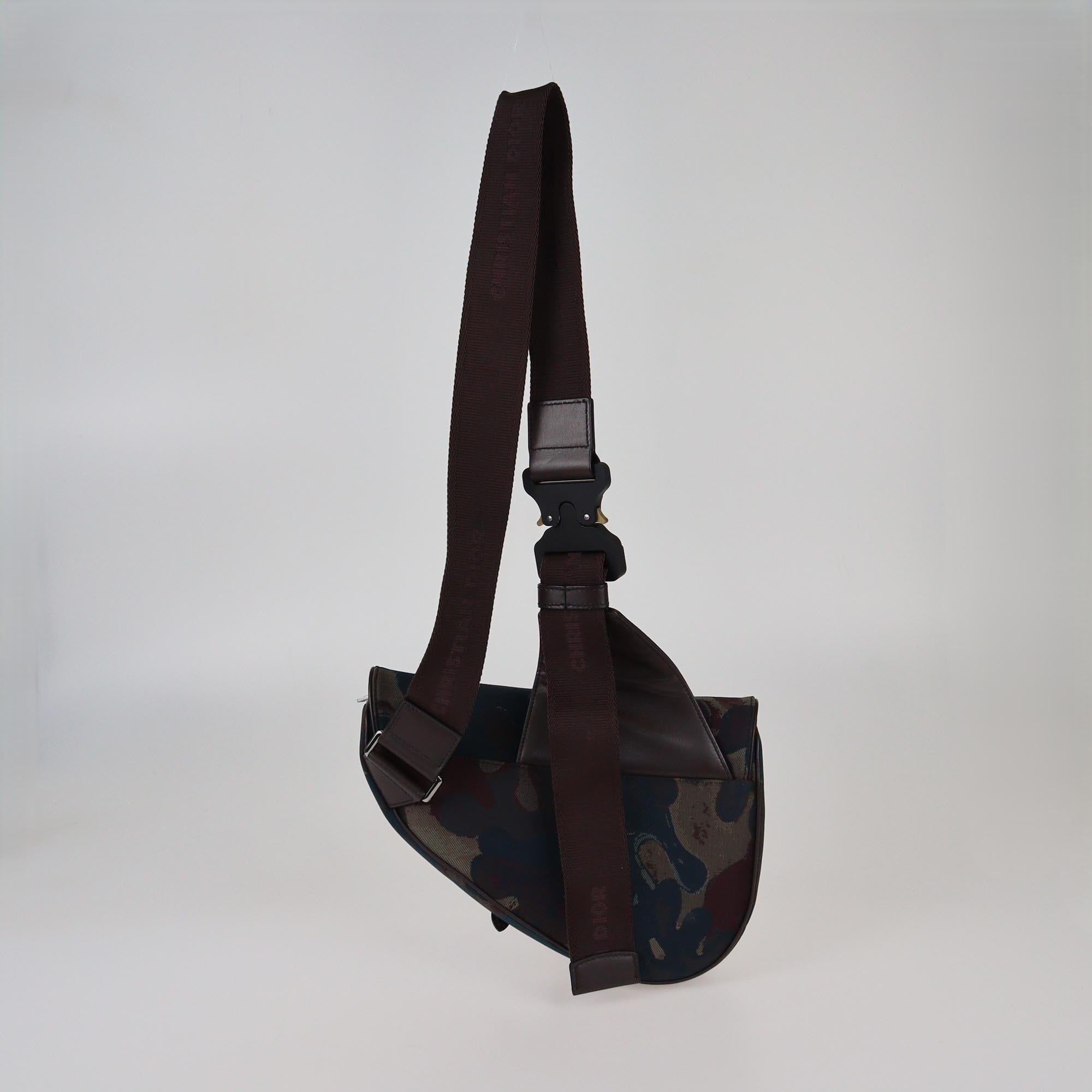 Christian Dior x Peter Doig Maroon/Multicolor Jacquard Camo Saddle Bag Mens Christian Dior x Peter Doig 