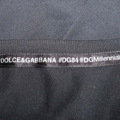 Dolce & Gabbana Black Cotton Logo Embroidered Crew Neck T-Shirt