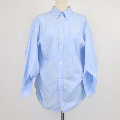 Balenciaga Light Blue/White Cotton Striped Asymmetric Poplin Shirt