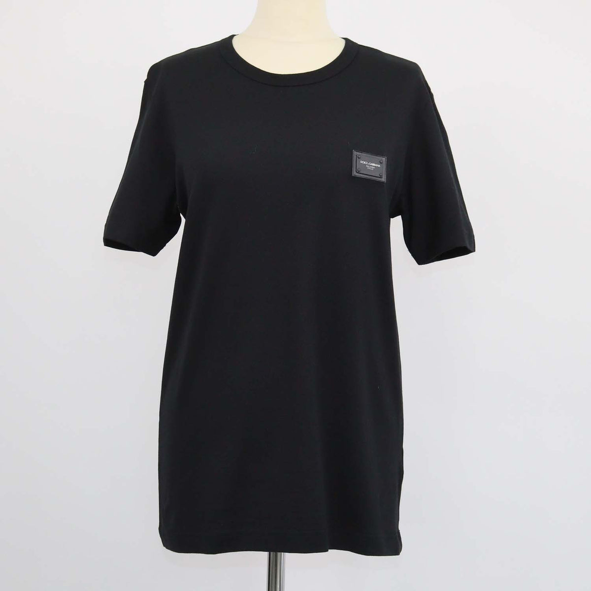 Dolce & Gabbana Black Cotton Logo Plaque V Neck T-Shirt