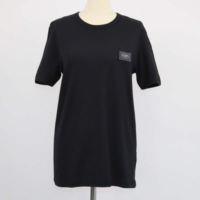 Dolce & Gabbana Black Cotton Logo Plaque V Neck T-Shirt