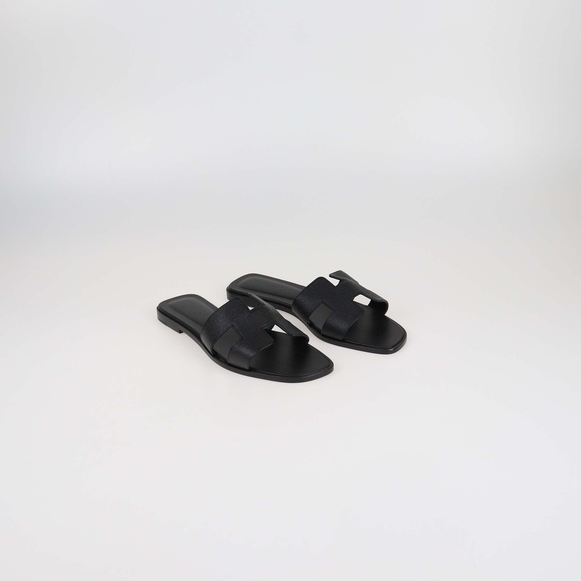 Hermes Black Epsom Leather Oran Flat Sandals Womens Hermes 