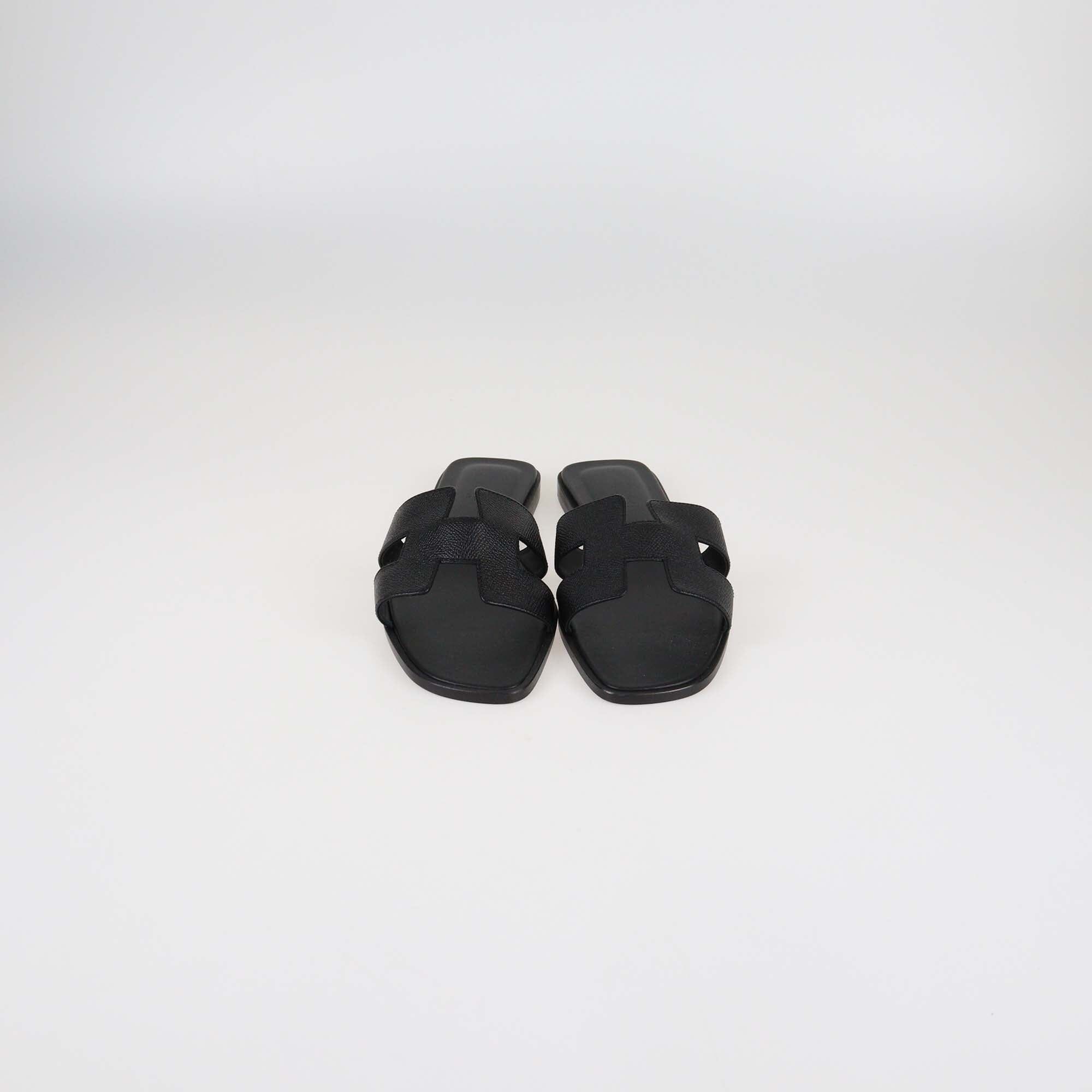 Hermes Black Epsom Leather Oran Flat Sandals Womens Hermes 