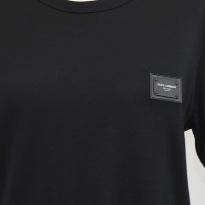 Dolce & Gabbana Black Cotton Logo Plaque V Neck T-Shirt