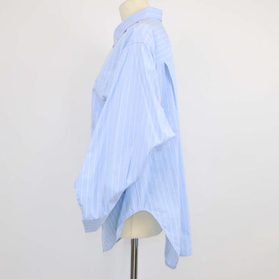 Balenciaga Light Blue/White Cotton Striped Asymmetric Poplin Shirt