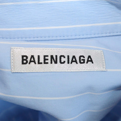 Balenciaga Light Blue/White Cotton Striped Asymmetric Poplin Shirt