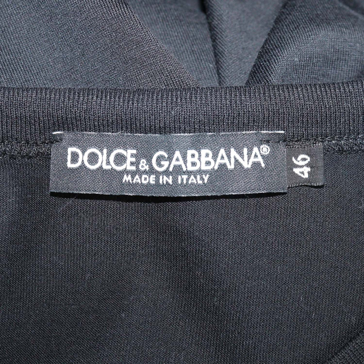 Dolce & Gabbana Black Cotton Logo Plaque V Neck T-Shirt
