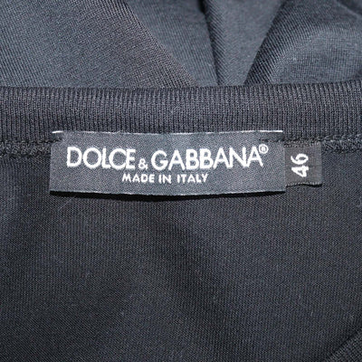 Dolce & Gabbana Black Cotton Logo Plaque V Neck T-Shirt