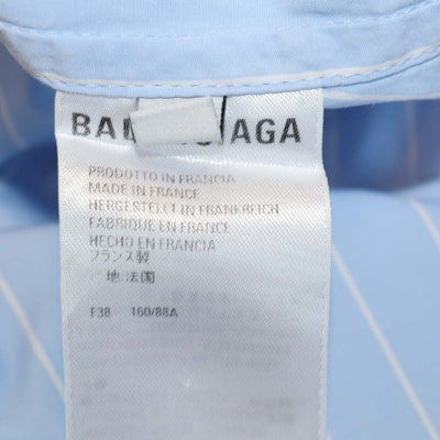 Balenciaga Light Blue/White Cotton Striped Asymmetric Poplin Shirt