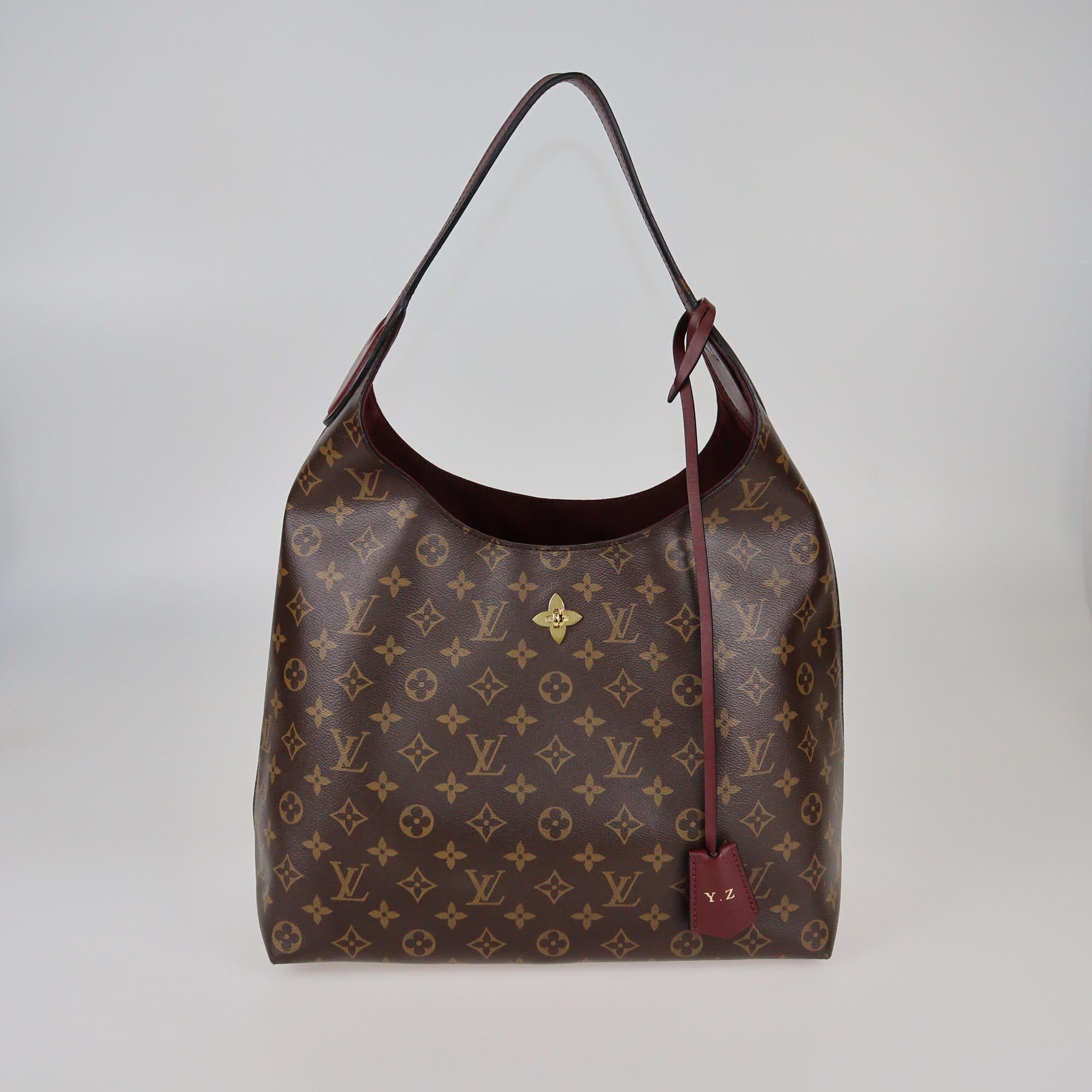 Louis Vuitton Burgundy Monogram Canvas Flower Hobo Womens Louis Vuitton 