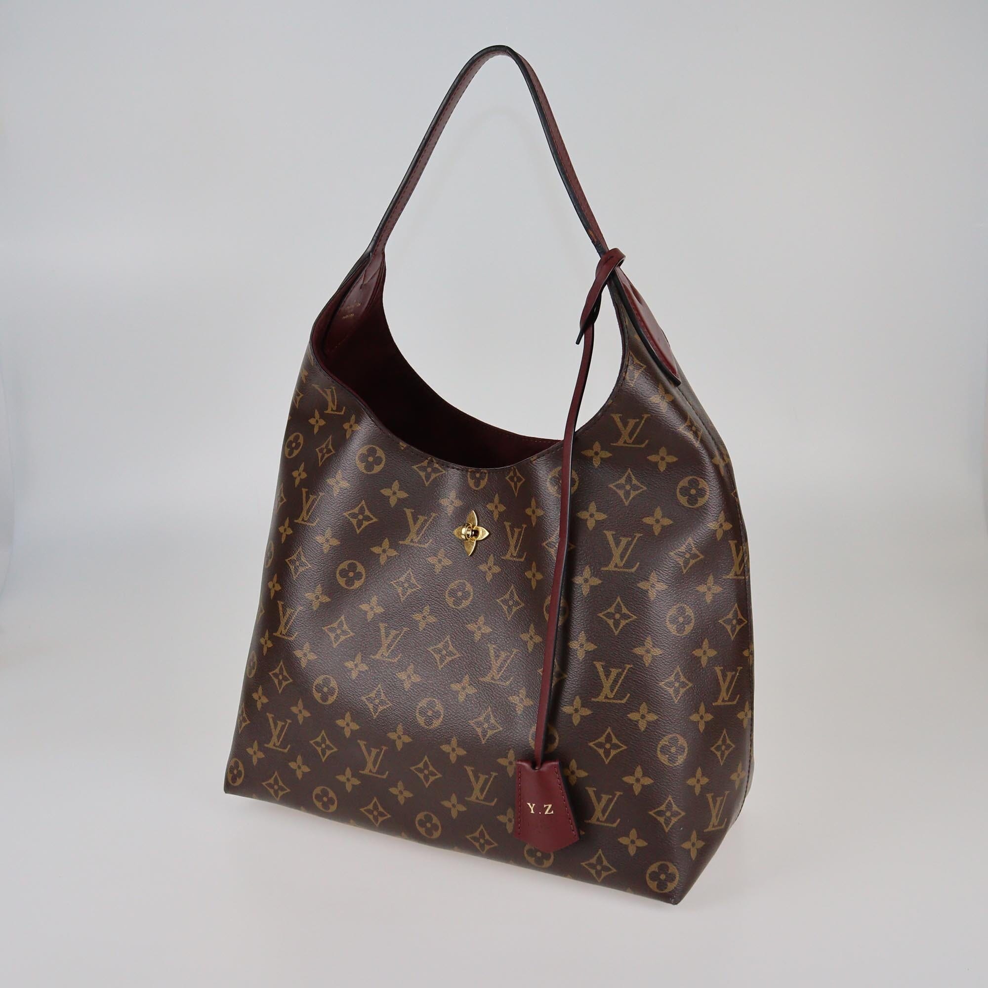 Louis Vuitton Burgundy Monogram Canvas Flower Hobo Womens Louis Vuitton 
