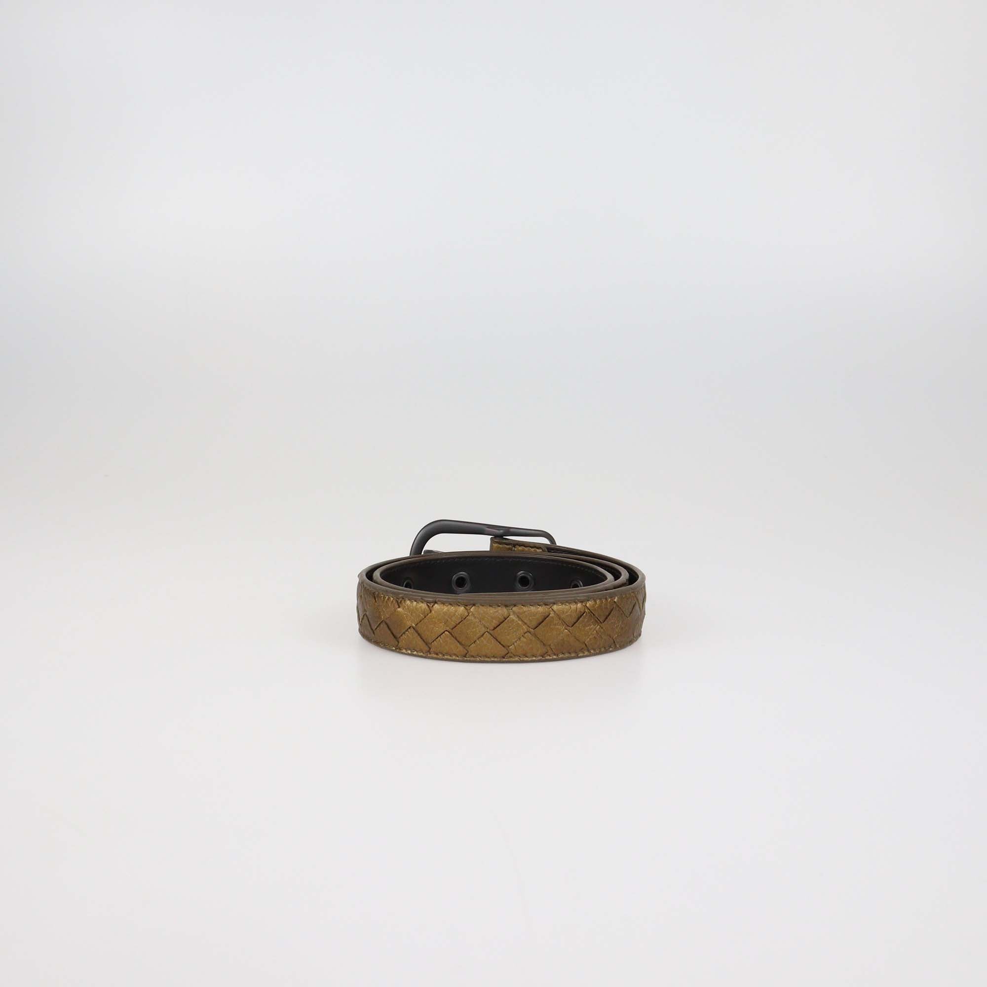 Bottega Veneta Metallic Intrecciato Leather Slim Belt