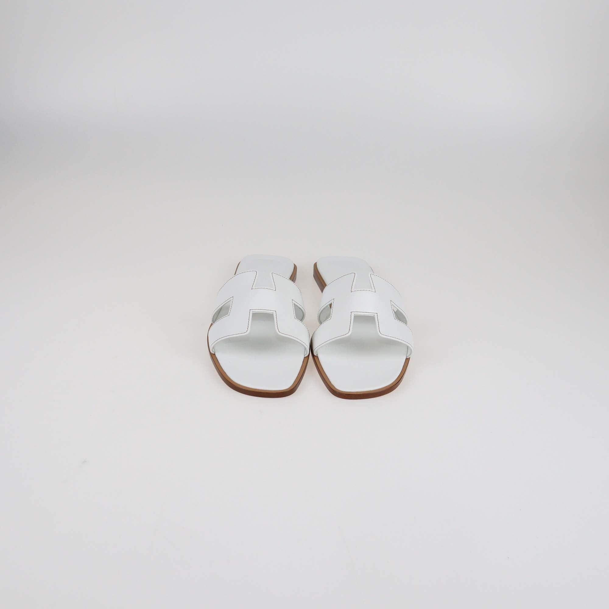 Hermes Blanc Box Leather Oran Flat Sandals Womens Hermes 