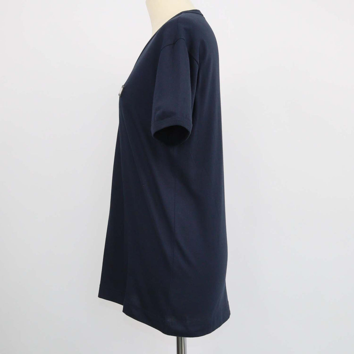 Dolce & Gabbana Navy Blue Cotton Logo Plaque V Neck T-Shirt