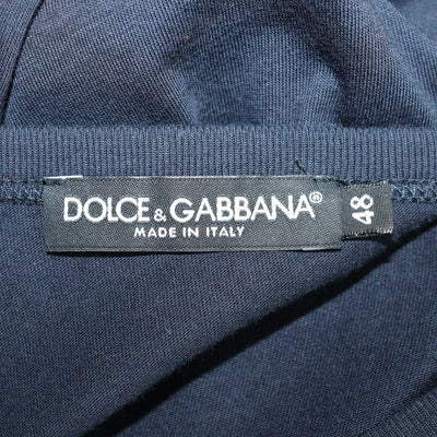 Dolce & Gabbana Navy Blue Cotton Logo Plaque V Neck T-Shirt