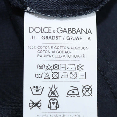 Dolce & Gabbana Navy Blue Cotton Logo Plaque V Neck T-Shirt