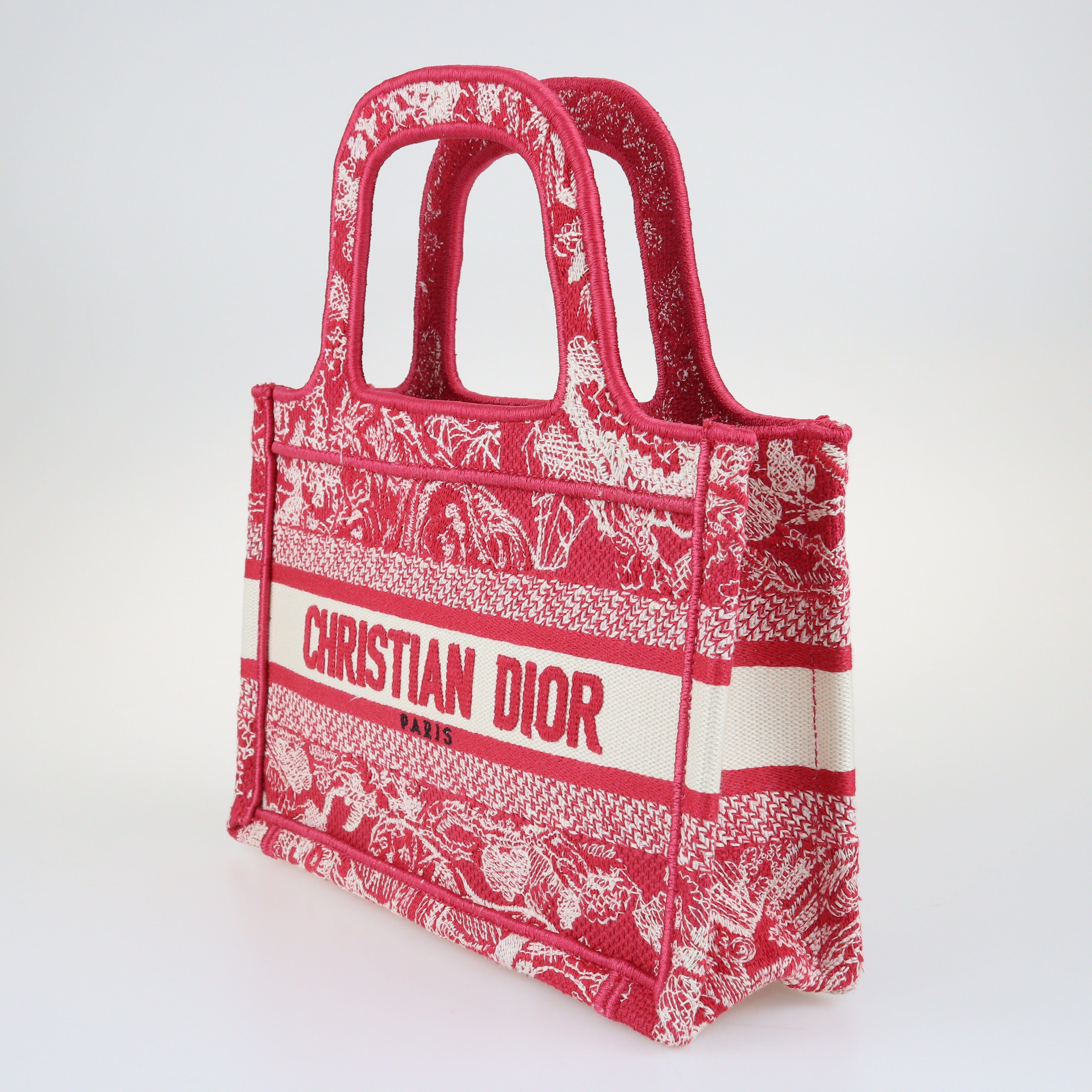 Red Toile De Jouy Embroidery Tote Bag Bags Christian Dior 
