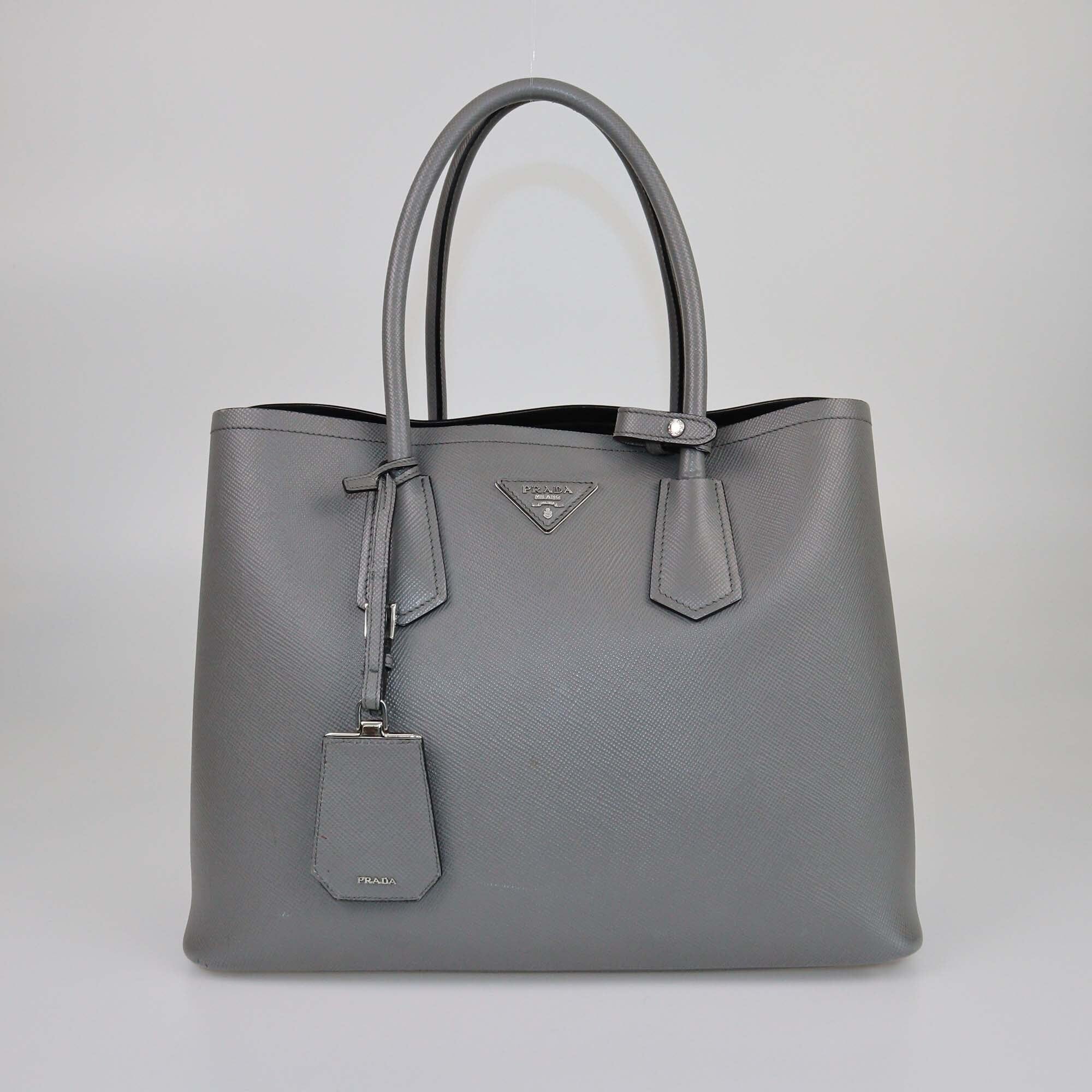 Prada Grey Saffiano Cuir Double Handle Tote Womens Prada 