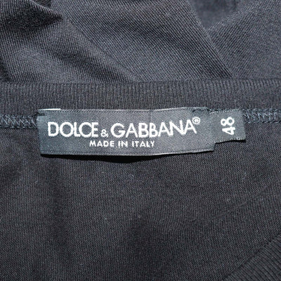 Dolce & Gabbana Black Cotton Logo Plaque V Neck T-Shirt