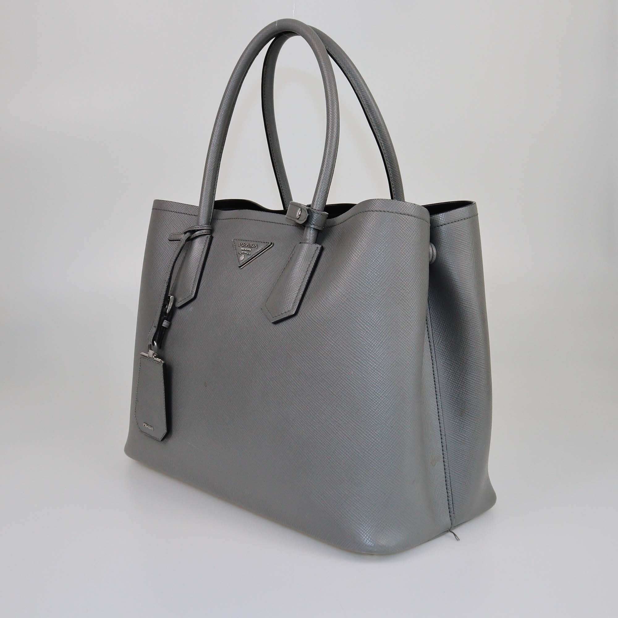 Prada Grey Saffiano Cuir Double Handle Tote Womens Prada 