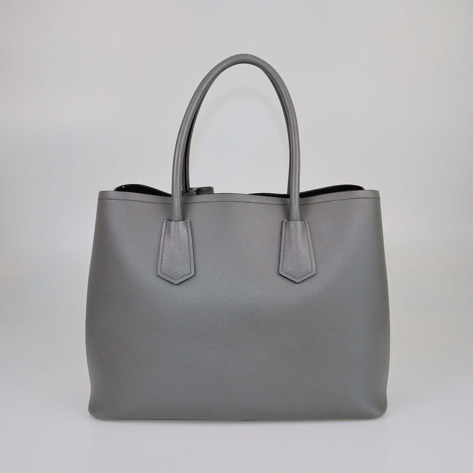 Prada Grey Saffiano Cuir Double Handle Tote Womens Prada 