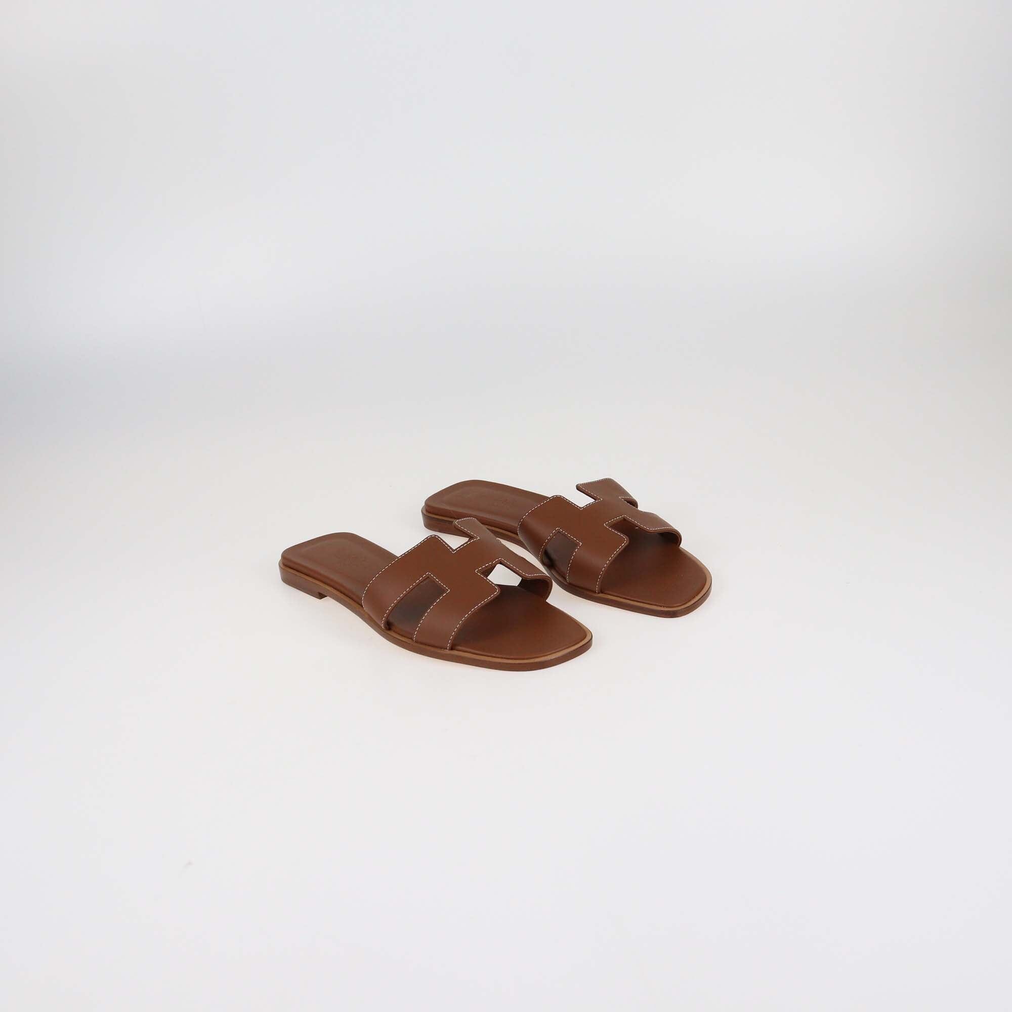 Hermes Gold Box Leather Oran Flat Sandals Womens Hermes 