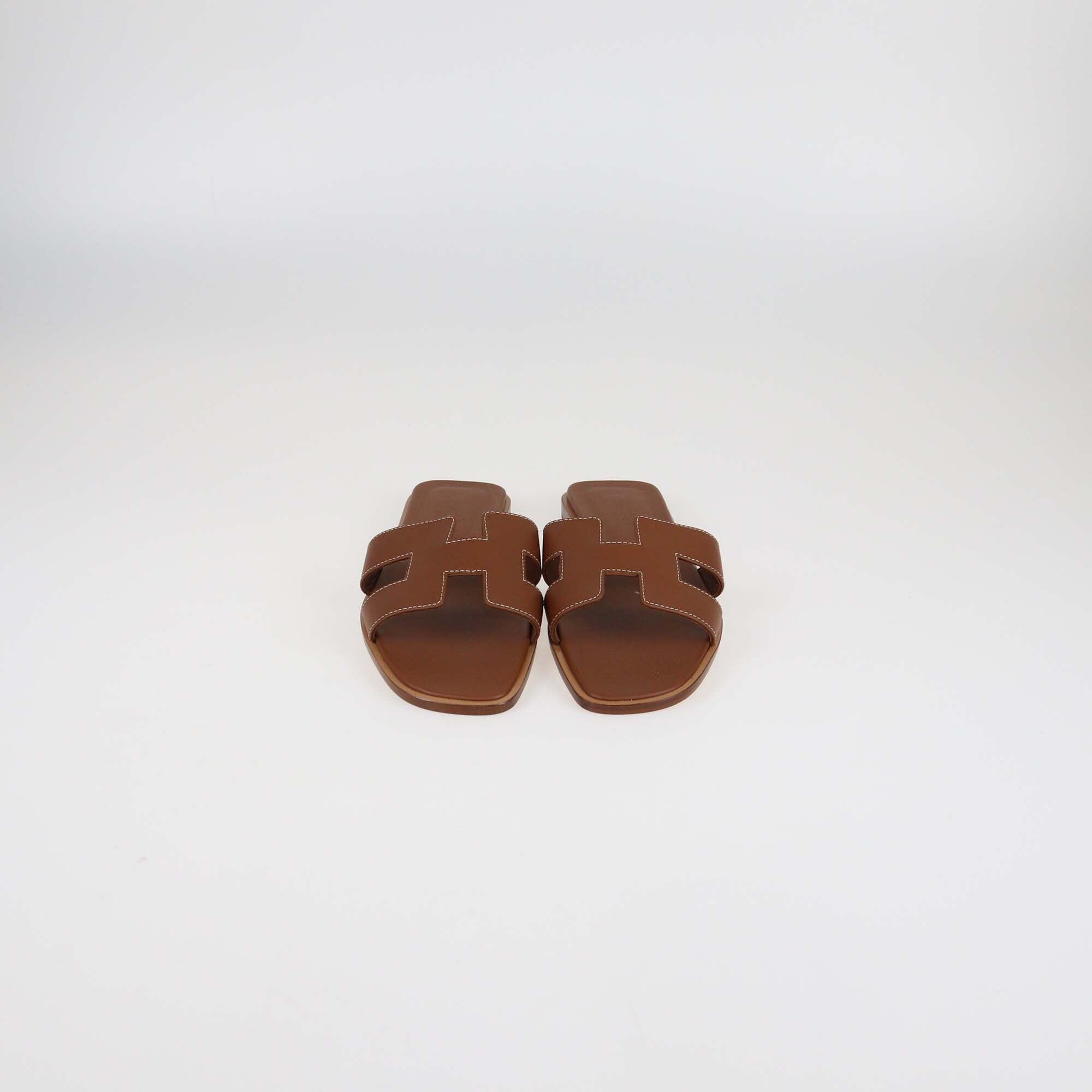 Hermes Gold Box Leather Oran Flat Sandals Womens Hermes 