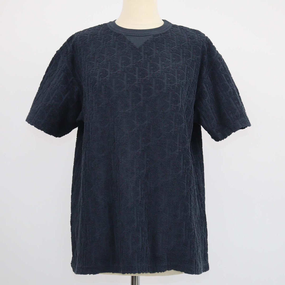 Christian Dior Navy Blue Terry Cotton Jacquard Oblique Relaxed Fit T-Shirt