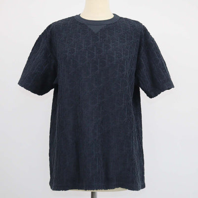 Christian Dior Navy Blue Terry Cotton Jacquard Oblique Relaxed Fit T-Shirt