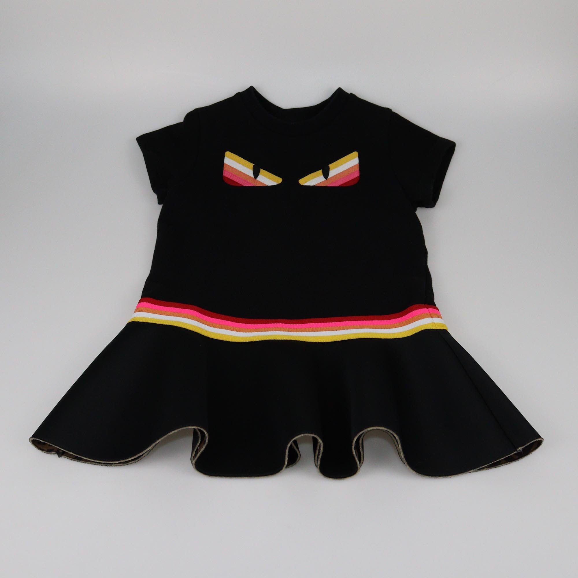 Fendi Kids Black Eye Embroidered Short Sleeve Dress Kids Fendi Kids 