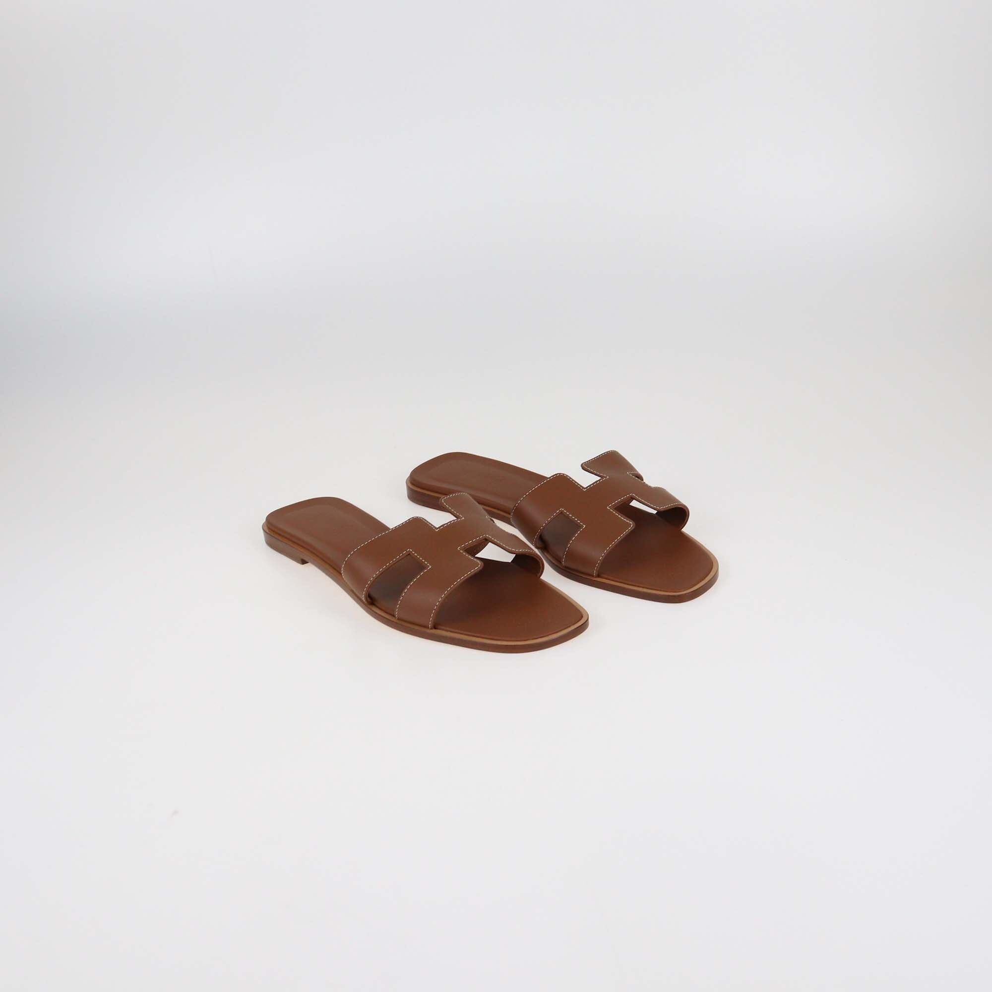 Hermes Gold Box Leather Oran Flat Sandals Womens Hermes 