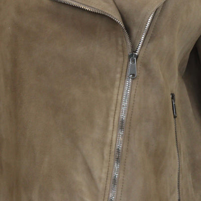 Brunello Cucinelli Brown Leather Monili Biker Jacket
