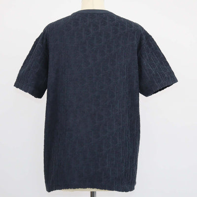 Christian Dior Navy Blue Terry Cotton Jacquard Oblique Relaxed Fit T-Shirt