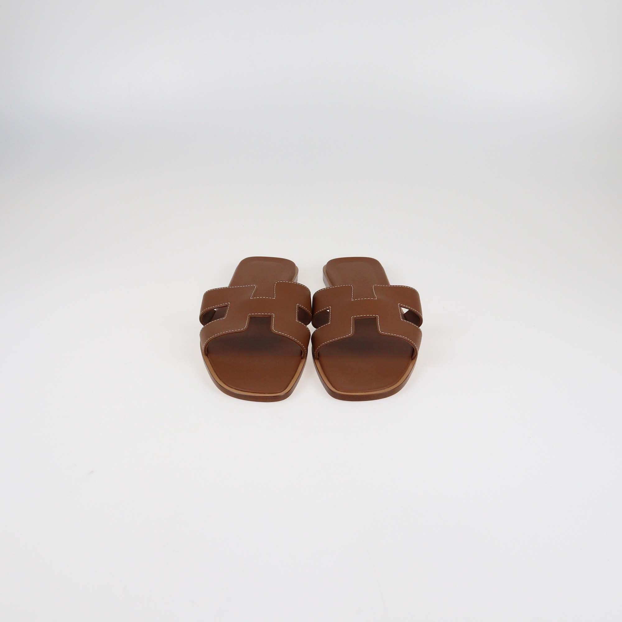 Hermes Gold Box Leather Oran Flat Sandals Womens Hermes 