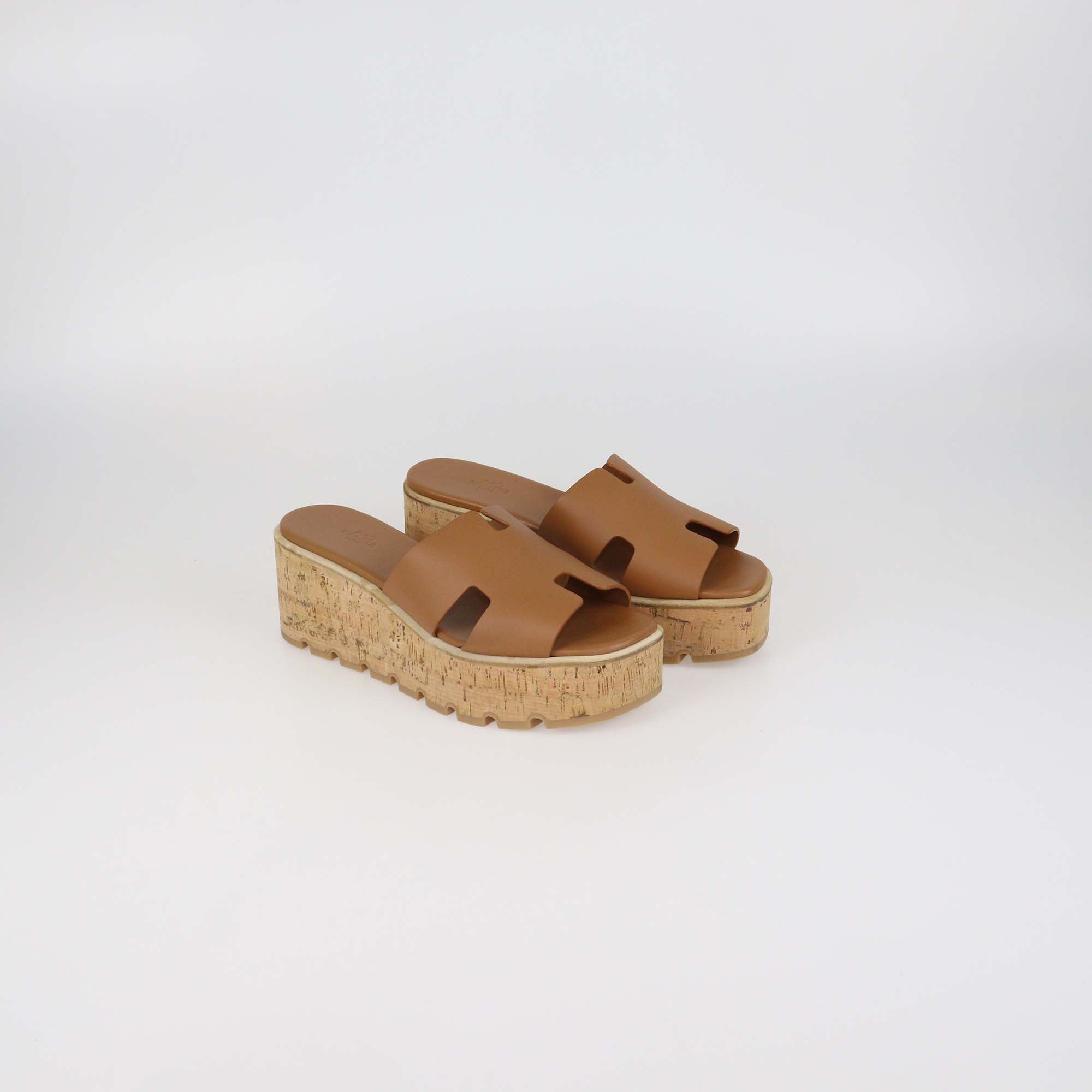 Hermes Gold Leather Eze 30 Platform Sandals