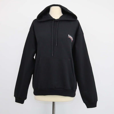 Balenciaga Black Cotton Logo Print Hoodie
