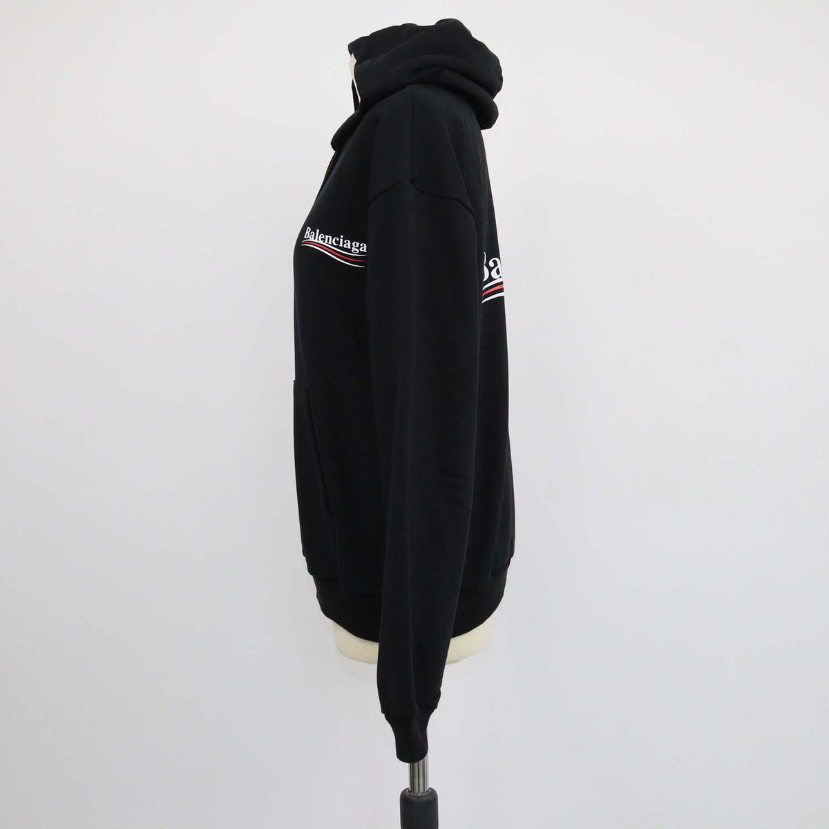 Balenciaga Black Cotton Logo Print Hoodie