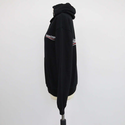 Balenciaga Black Cotton Logo Print Hoodie