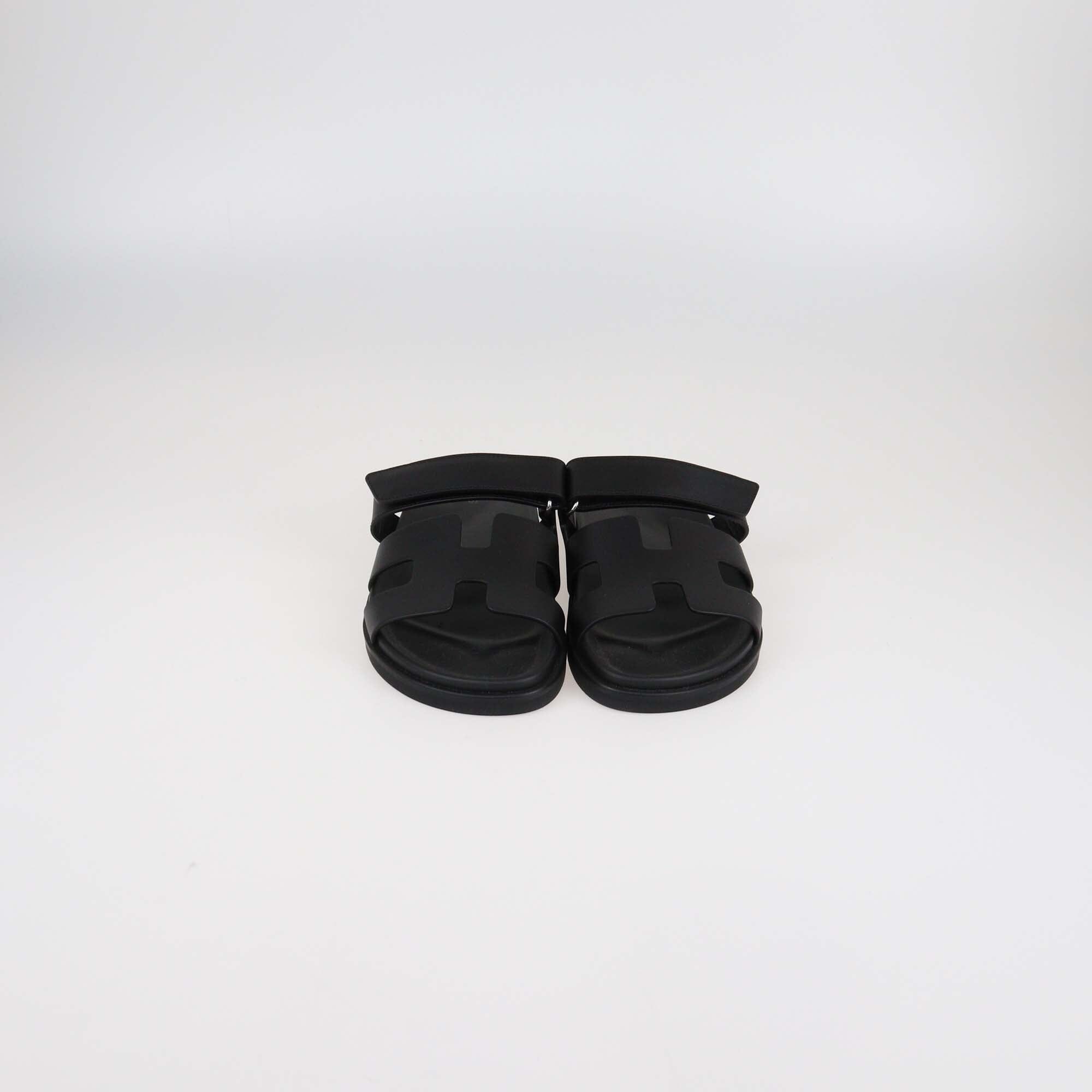 Hermès Black Leather Chypre Flat Sandals Womens Hermes 