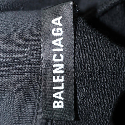 Balenciaga Black Cotton Logo Print Hoodie